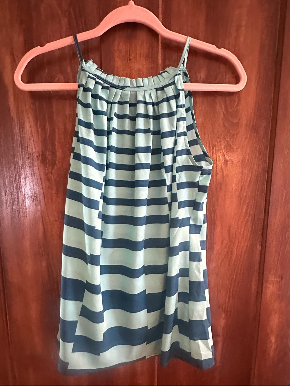 New York & Company Green and Navy Striped Halter Tank